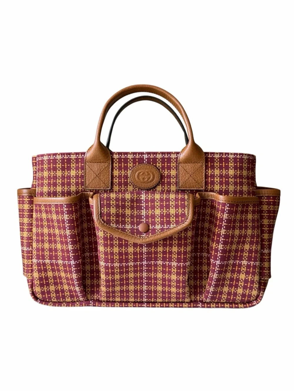 Gucci Check Tote Bag Bordeaux Plaid Leather - style 628159